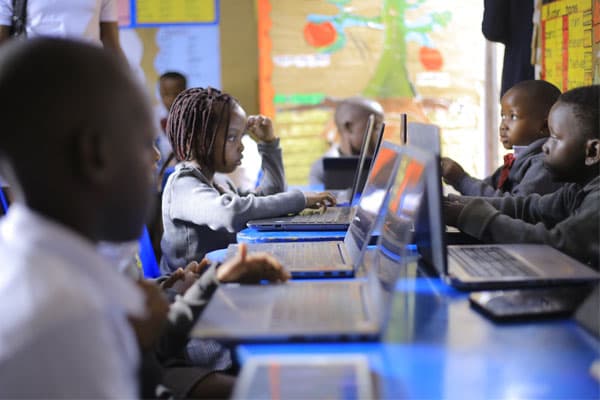 Students having a computer lesson in the computer lab